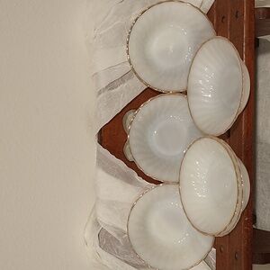 Vintage Anchor Hocking Bone Glass Gold Rimmed Bowls